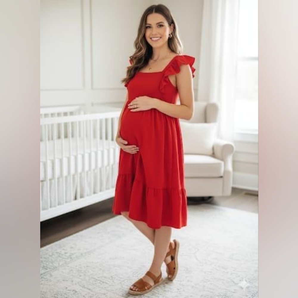 Elegant Red Ruffled Midi Dress